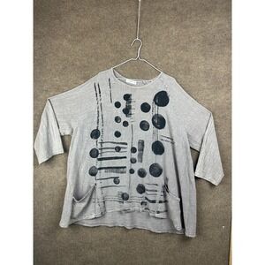 Jess & Jane Blouse Womens 1X Gray Tunic Geometric Raglan 3/4 Sleeve Pockets